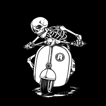 Skeleton on VESPA Scooter